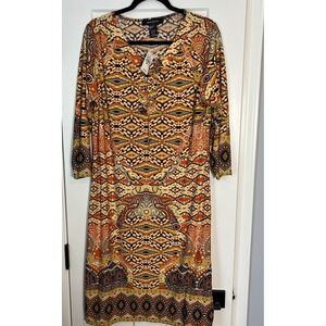 NWT Ashley Stewart Career Dress Womens‎ 14/16 Gold Chain Tie Top Colorful Silky